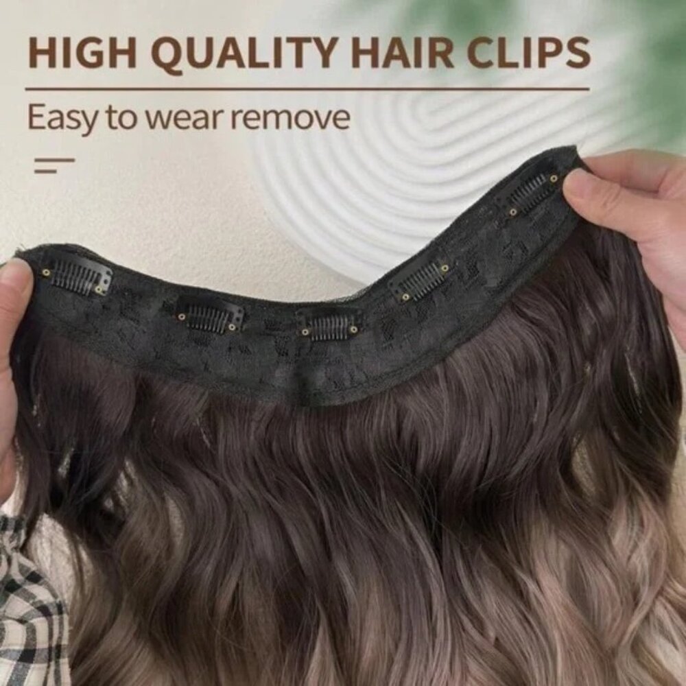 24 In One Piece U Shape Clip In Wavy Extensions Balayage hair Style - dark root - Picture 8 of 9